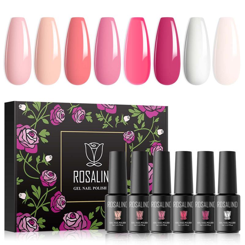 ROSALIND 5ml Nail Polish Gel Color Set 8pcs Gel Varnishes Kits Nail Polishes Hybrid Semi Permanent UV/Led Cure Box Kits