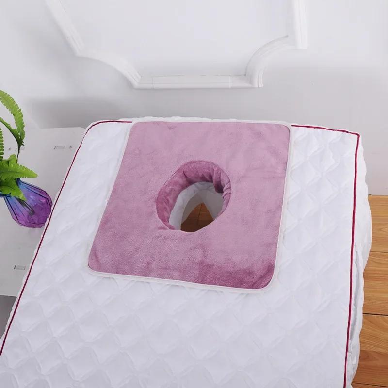 Vierkant 35*35cm Velours Verdikt Schoonheid SPA Massage Tafel Planking Gezichtshanddoek met Gezichtsademgat SPA Massage Beddengoed Handdoek
