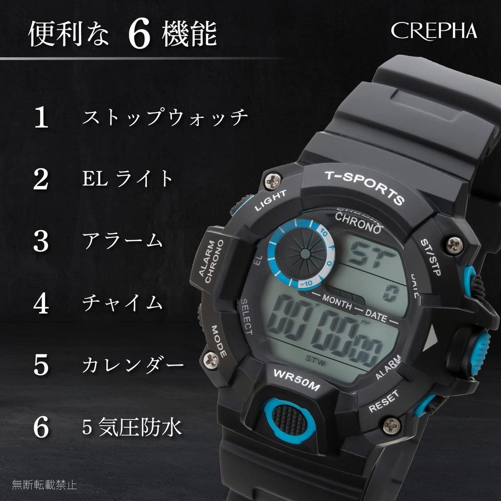 [Clefa] Digital Watch, Waterproof, Stopwatch Function, Urethane Strap, 191069, Men's, Black