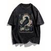 Vintage Gothic Rabe Print T-Shirt Unisex Gewaschenes Schwarz Rundhalsausschnitt Oversized Tee Y2K Streetwear Kurzarm