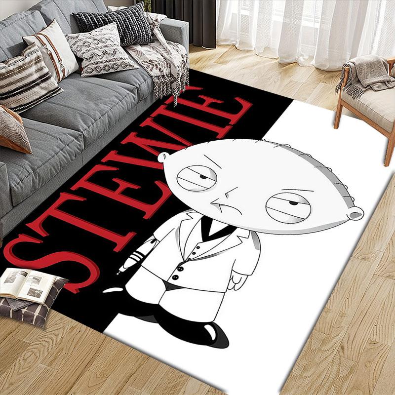 Cute Stewie Griffin Flannel Printed Carpet, Home Sofa Decoration for Living Room & Bedroom, Non‑Slip Play Flannel Floor Mat for Game Room