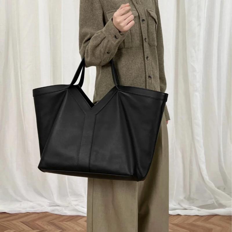 Luxury Genuine Leather Tote Bag For Women Simple Large Capacity Handbag Y-shaped Design Casual Shoulder Bag Commute Shopping Bag