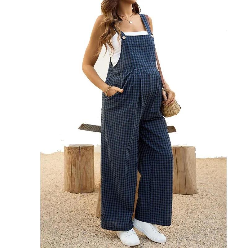 Umstandsoverall Frühling Herbst Lässig Karierter Jumpsuit Locker geschnitten Locker und bequem Umstandsoverall
