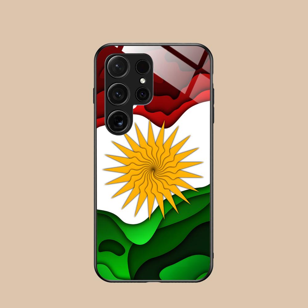 Skleněné pouzdro na mobilní telefon s vlajkou Kurdistánu pro Samsung Galaxy S26 S25 S24 S23 S22 S21 S20 Note20 Plus FE Ultra Barevný kryt
