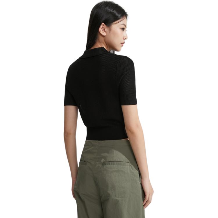Calvin Klein Minimalist Square Logo Grid Polo Short Sleeve Knit Top Women tops Space-Black J222971-BEH