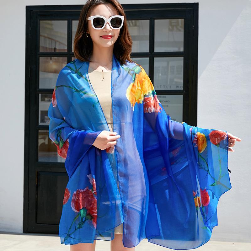 გაზაფხული/ზაფხული ახალი ქალის აბრეშუმის შარფი 90 * 90 სმ სიმულირებული აბრეშუმის ტილო კვადრატული შარფი მოდური პრინტიანი დიდი კვადრატული შარფი პროფესიონალური შარფი