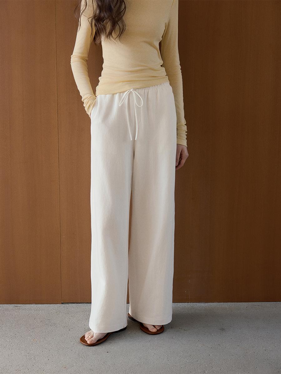 Simple Commute High-Waisted Wide-Leg Linen Pants L
