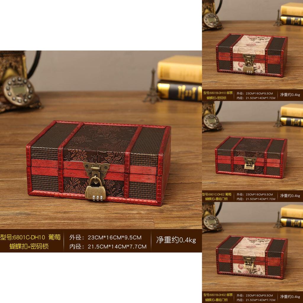 Vintage Wooden Storage Box With Lock For Jewelry Cosmetics Home Office Decor