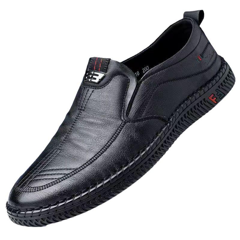 Men's Slip-On Leather Shoes: Non-Slip, Breathable, Soft-Soled for Middle-Aged and Elderly