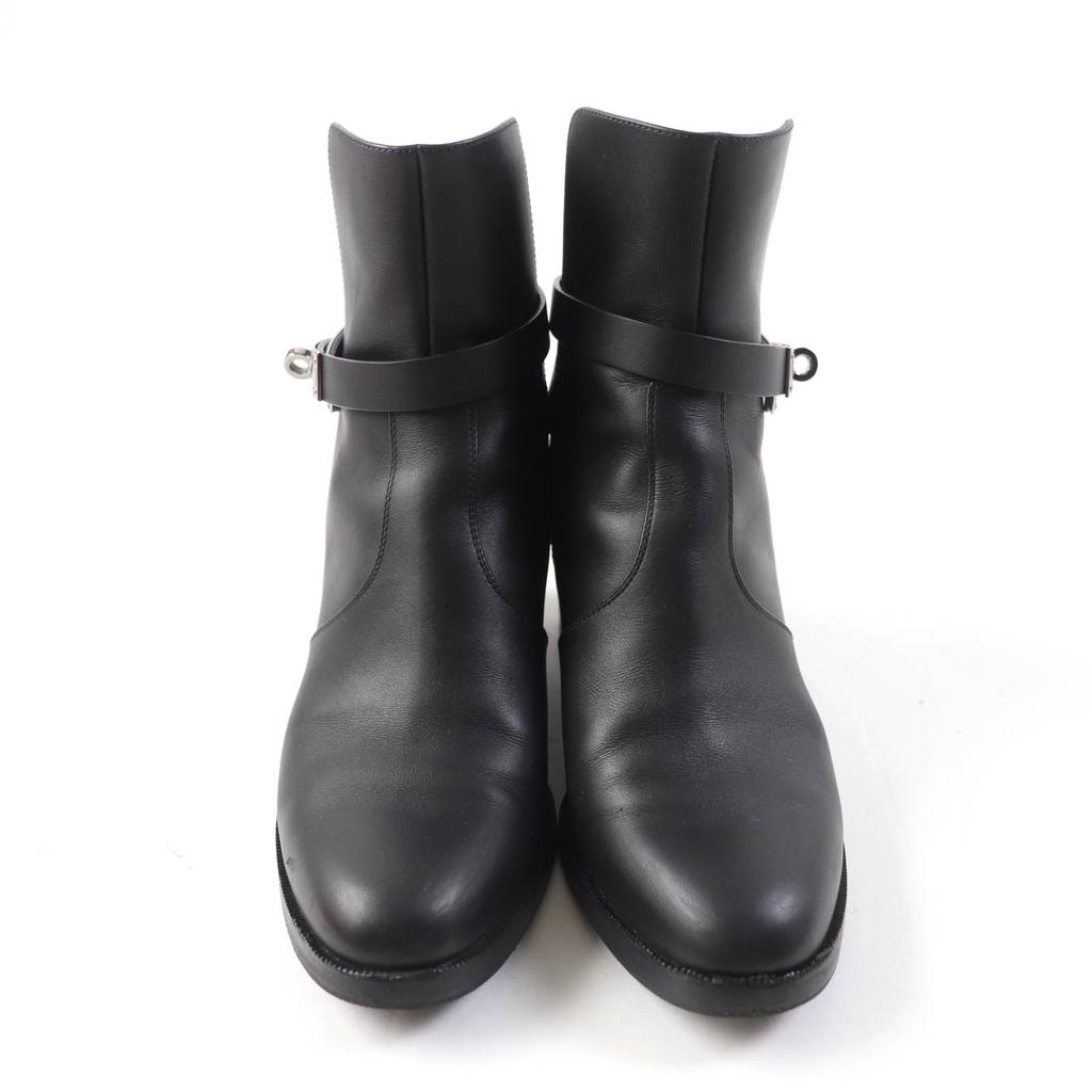 Great HERMES Short Boots Saint Germain Kelly Buckle Black Leather Women 36 Used