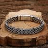 Papas Herrenarmband für Reichtum und Wohlstand, Gewebtes Tang-Gras-Muster, Dicker Stil, Trendy für Herren, Imitation Thailändisches Silber, Retro, Mächtig und Alt