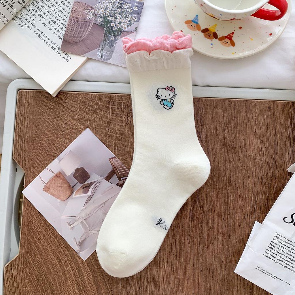 Spring Popular Cute Cartoon Kt Cat Fashion Versatile Age-Reducing Loose Socks Mid-Tube Socks