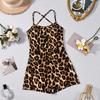 60628 European And American Spice Girls Women'S Knitted Elastic Skinny Sexy Back Hollow Leopard Print Lace-Up Suspender Jumpsuit