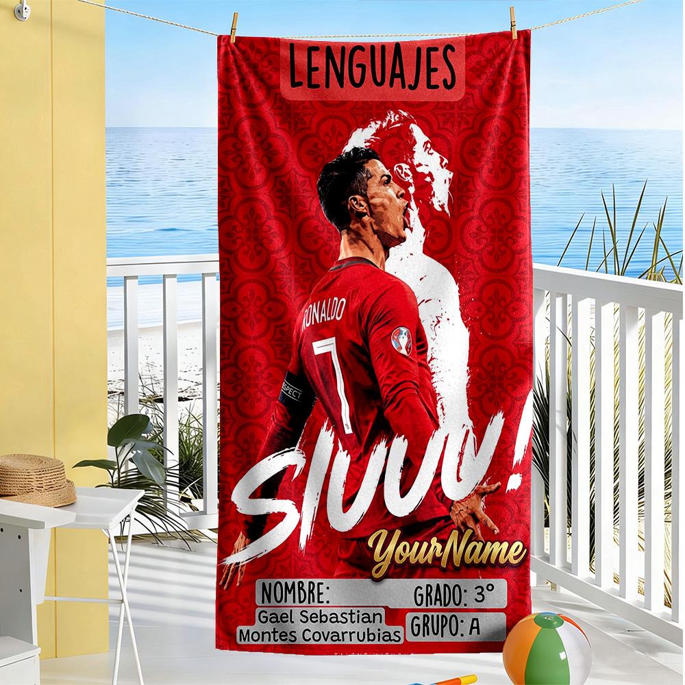 Cristiano Ronaldo Customized Name Beach Towel Soft Durable Quick-Dry Suitable for Swimming Gym Camping Yoga Vacation