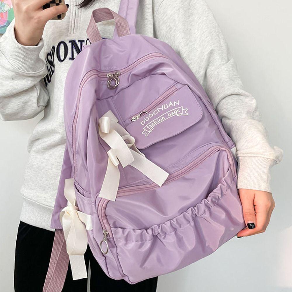 Zaino in Tela con Fiocco Grande Capacità Harajuku Studenti Borsa da Scuola Stile College Borsa portaoggetti Borsa con Spallacci in Tela