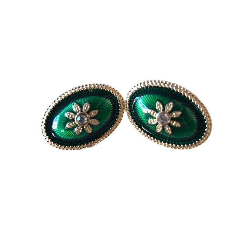 Vintage Women Baroque Green Color Pearl Enamel Earrings Trendy Palace Round Heart Shape Stud Earring Exquisite Lady Stud Earing