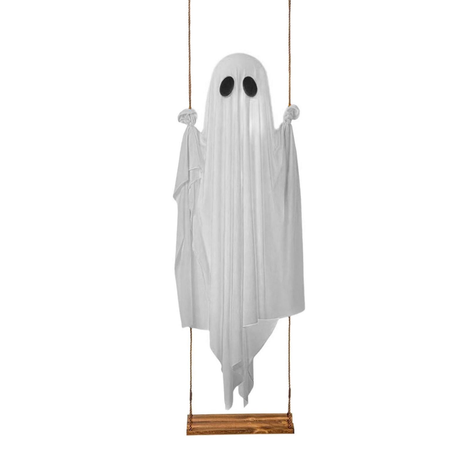 

Halloween Adjustable Ghost Decorations Thicken Lighted Swing Pendant Battery Powered Spooky Ghost Ornament for Porch Yard Trees белый