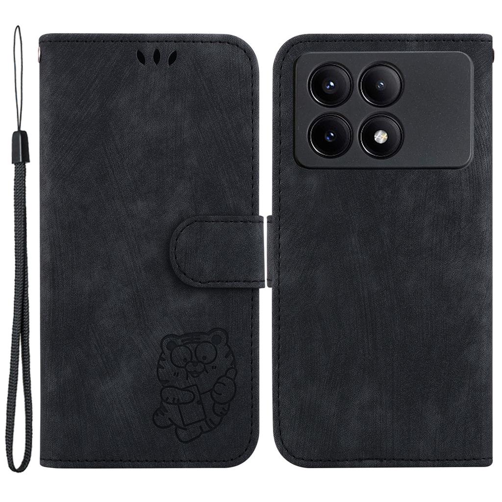 For Xiaomi Redmi K70E 5G/Poco X6 Pro 5G Leather Cover Tiger Imprint Phone Cover with Hand Strap