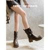 Retro Round Head Versatile Martin Boots Women's 2025 Autumn and Winter Explosion Thick-soled Thick Heel Maillard Medium Boots Short Boots