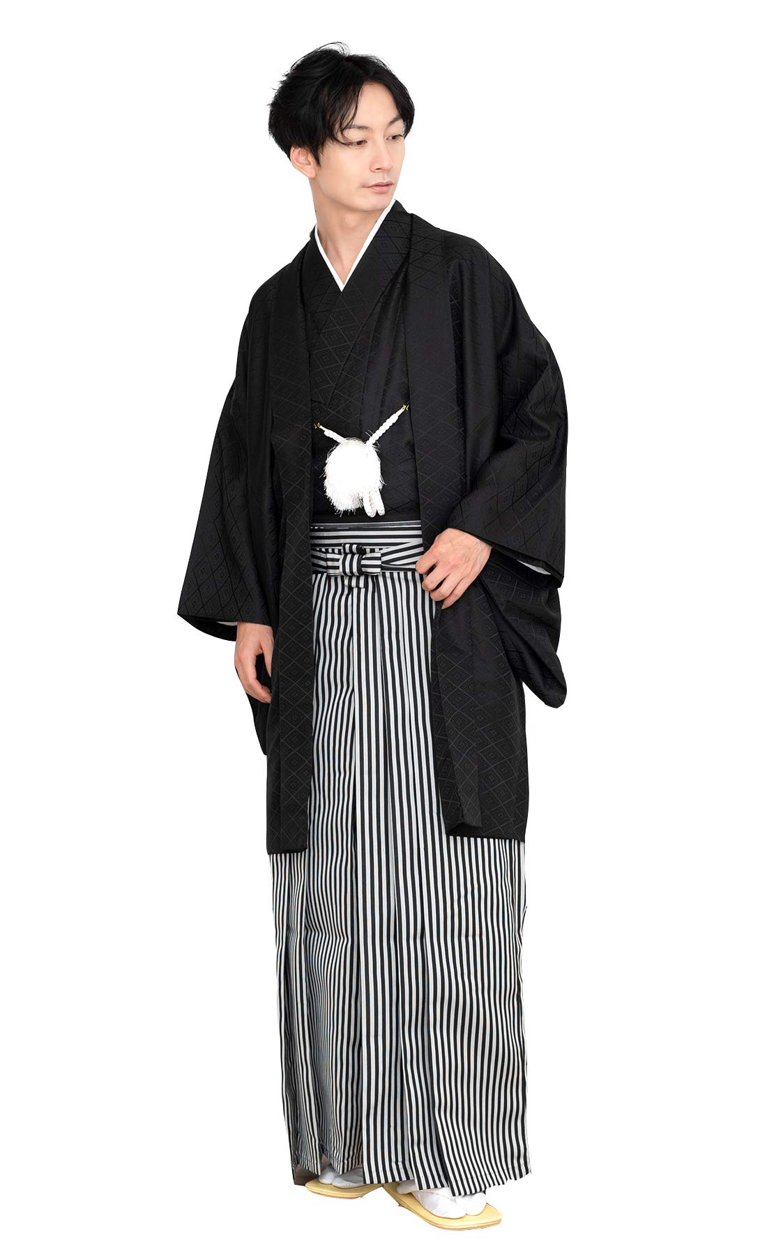 

Комплект Haori Hakama Hakama Hakama Haori Kimono Family [KYOETSU] Мужской (Без герба, черный, L)