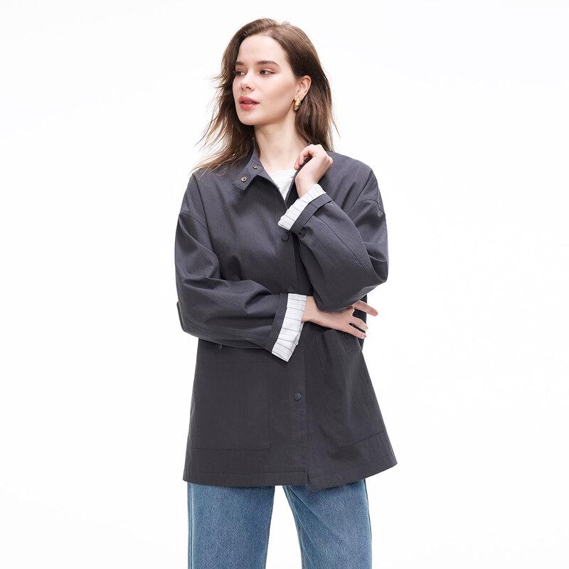 Women's Loose Stand Collar Mid-Length Trench Coat