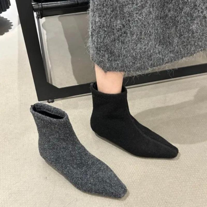 Fashion Women's Fashion Flat Cotton Boots Winter New Pointed Suede Soft Sole Anti-slip Wear-resistant Short Boots