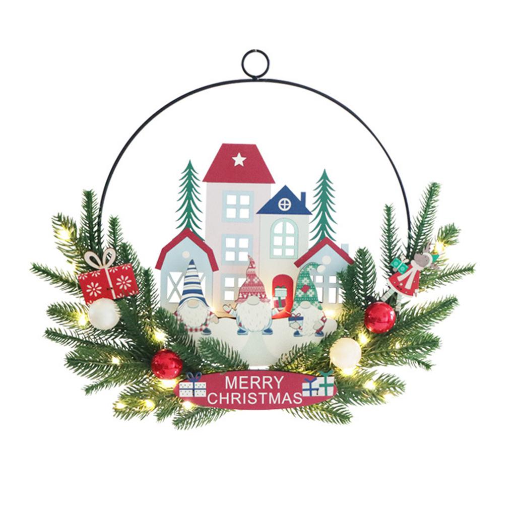 Christmas Santa Gnomes Wood Sign LED Light Up Wreath Wall Window Front Door Hanging Decoration for Festival Home Decors