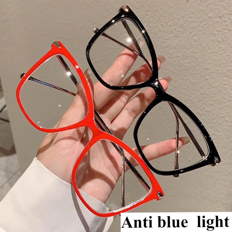 New Metal Eyeglass Frame Anti Blue Light Glasses Large Cat Eye Simple Versatile Flat Light Glasses for Women Men