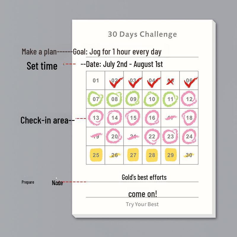 Mini Portable 30-Day Self-Discipline Punch Card Planner & Notepad