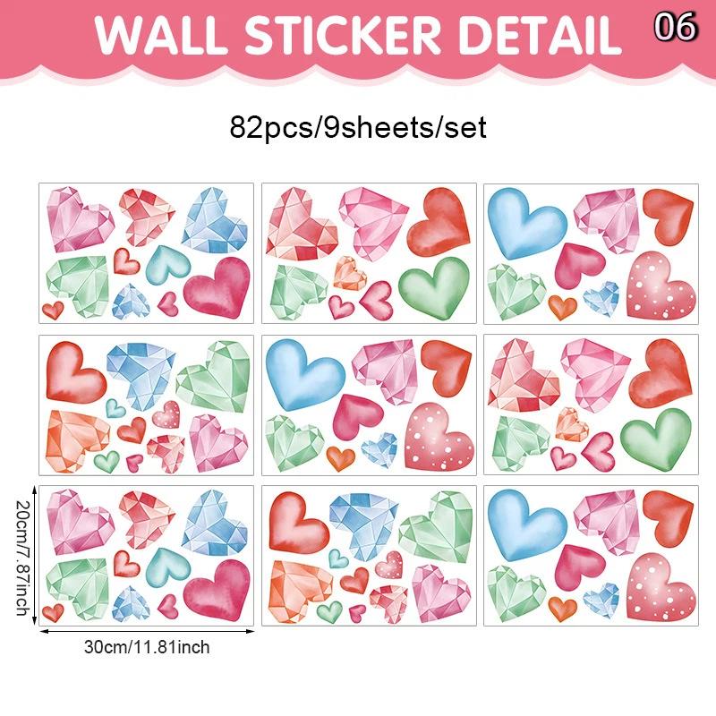 Heart Love Glass Window Stickers 3D Valentine's Day Scene Decoration Background Glass Static Wall Stickers Creating Holiday