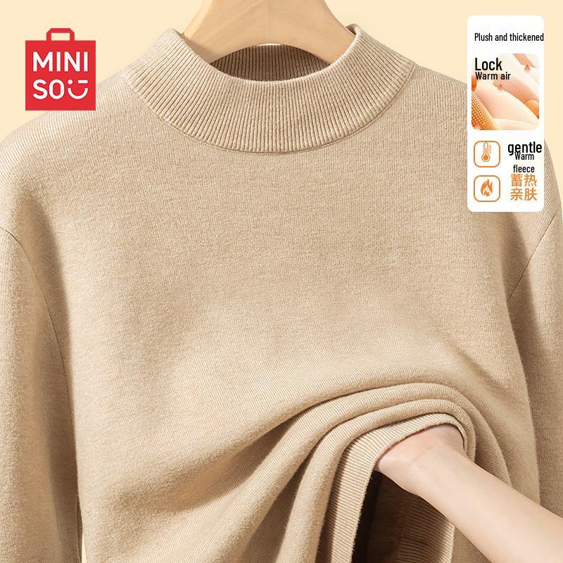 MINISO Men's Fleece-Lined Half-High Collar Knit Sweater