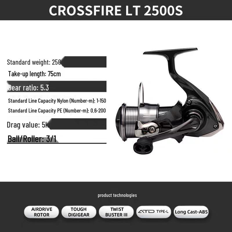 Daiwa CROSSFIRE LT Spinning Reel - Lightweight Long Cast Metal Spool Fishing Reel, Available in 26 Models.