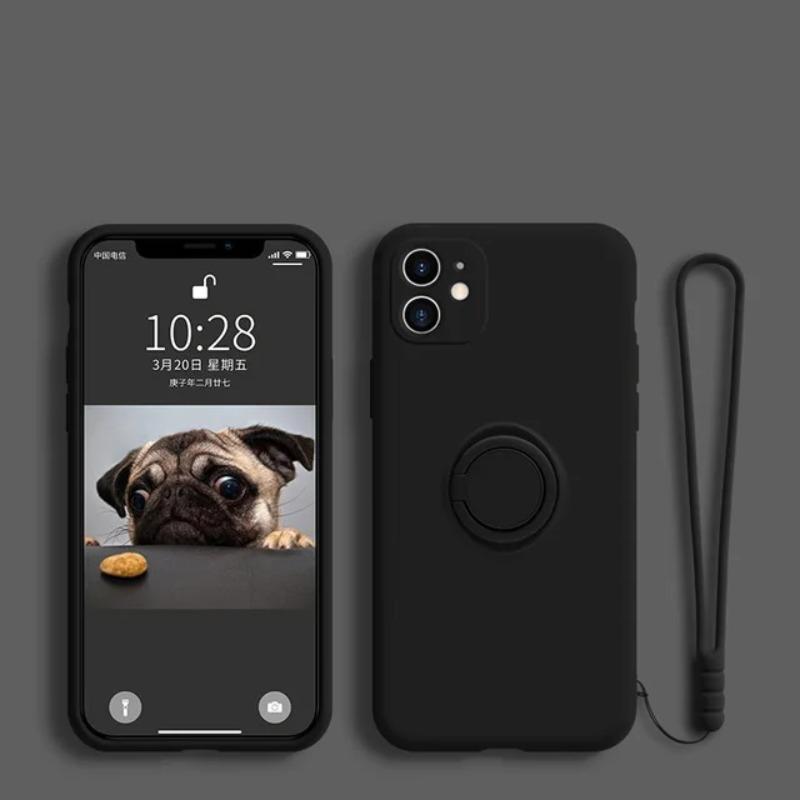 Luxury Liquid Silicone Metal Ring Holder Phone Case for Honor 20 30 30s V30 V40 50 SE 60 70 80 90 Pro Back Cover with Lanyard Shockproof