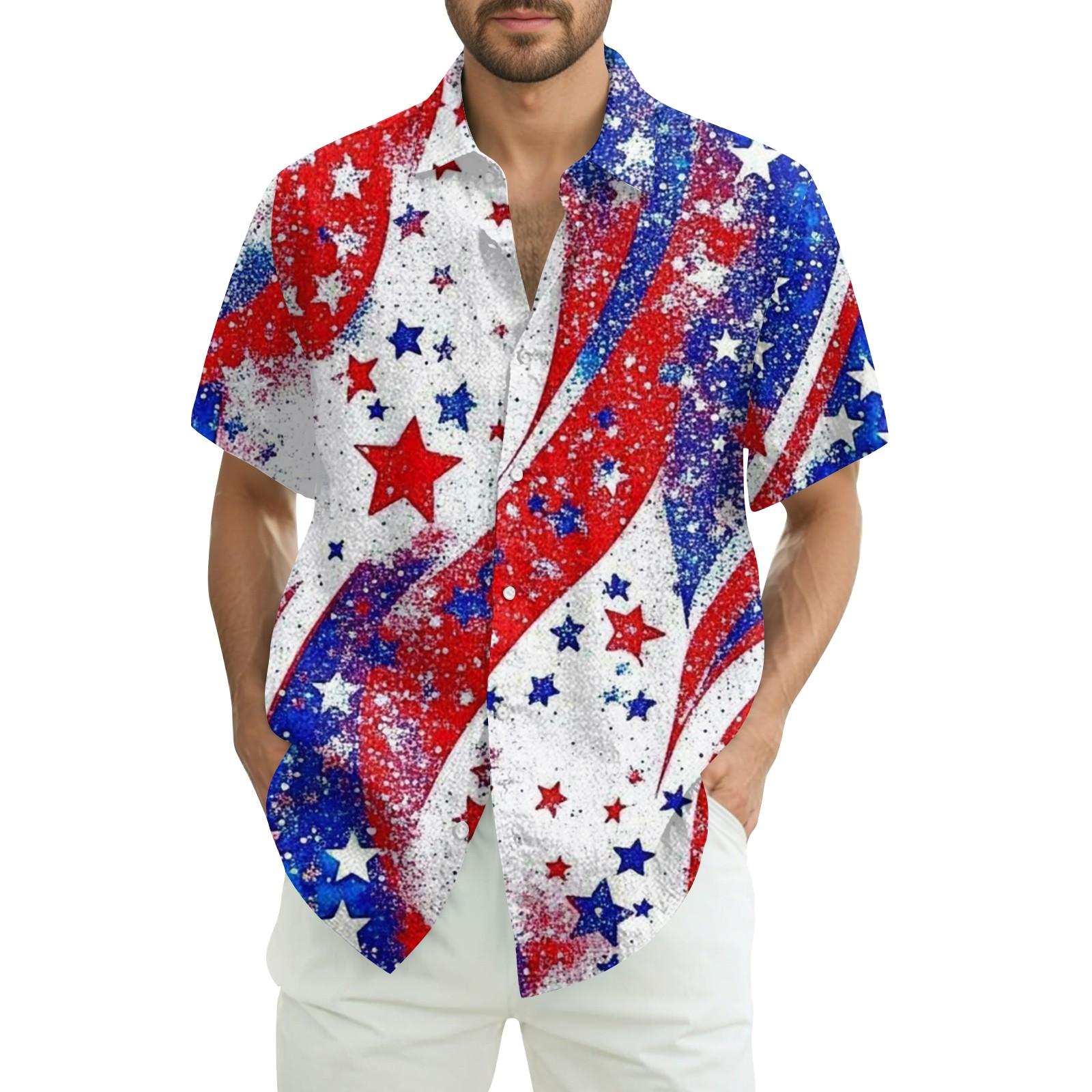 

Мужская повседневная рубашка с короткими рукавами и принтом «День независимости» XL белый