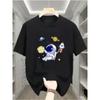Men's Casual Cotton T-Shirt with Astronaut and Planets Print Short Sleeve Crew Neck Comfortable Sportswear Top