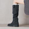 Fashion 2025 Autumn Women Boots Cow Suede Leather Women Shoes Round Toe Slip-on Knee High Boots Western Modern Ladies Boots