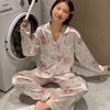 Pajamas Women's Satin Long-sleeved Pajamas Pajamas Suit Flower Printed High-grade Ice Silk Can Be Worn Outside Home Wear Pajamas