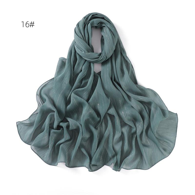 Plain Silver Glitter Shimmer Bubble Chiffon Hijab Sparkle Veil Ramadan Shawls Beach Headscarf Bufandas Muslim Headband 175*70Cm