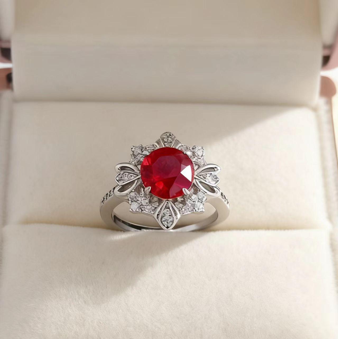 Кольцо-снежинка с имитацией натурального рубина и сапфира, женское, легкая роскошь, высококачественное, регулируемое, кольцо с цветным камнем Adjustable opening