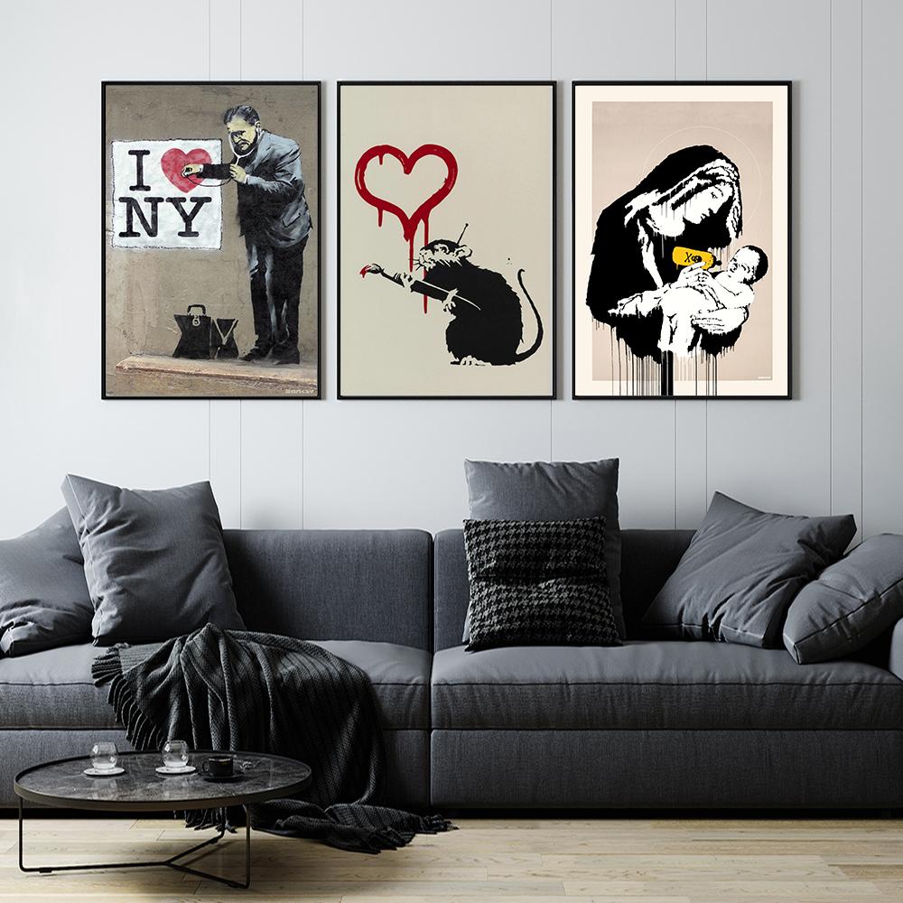 Banksy Retro Graffiti Malerei Druck Abstrakte Wand Kunst Leinwand Poster Lustige Ironisch Bild für Wohnzimmer Home Decor Cuadros