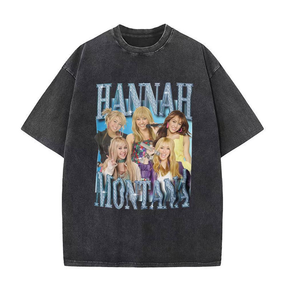 Vintage TV Character Pop Star Singer Hannah Montana T Shirts Unisex Women Fashion Aesthetic Washed Short Sleeve Tshirts Streetwear