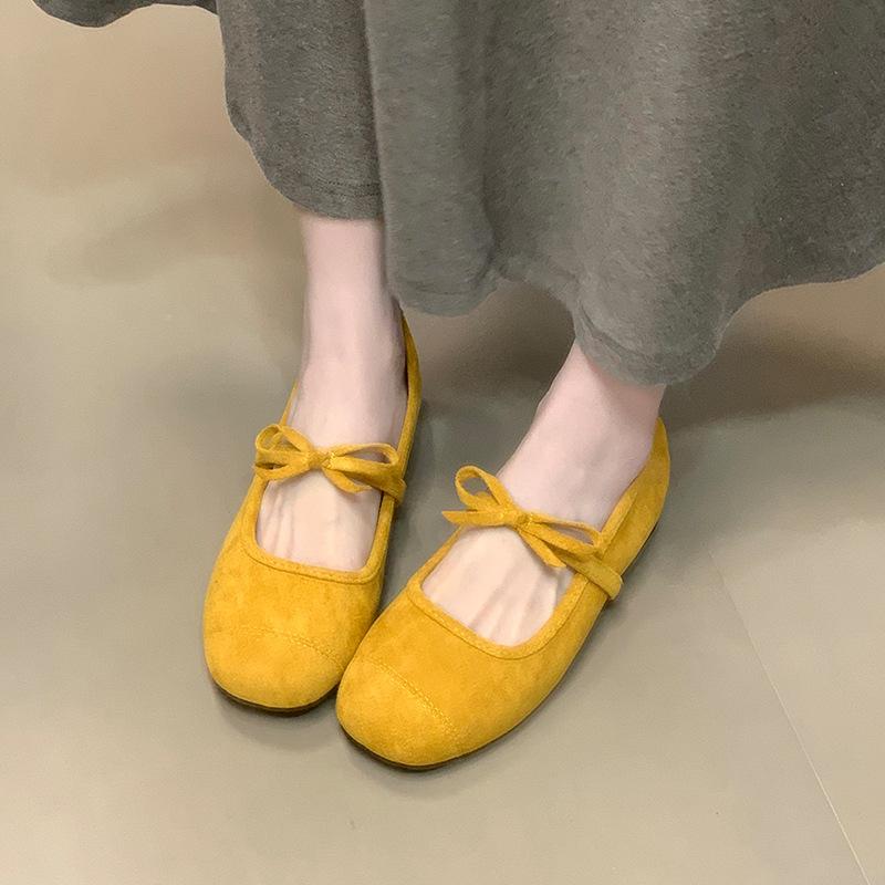 

French super beautiful single shoes women s 2025 autumn new inner height increase ballet Mary Jane women s shoes bow evening shoes 40 жёлтый