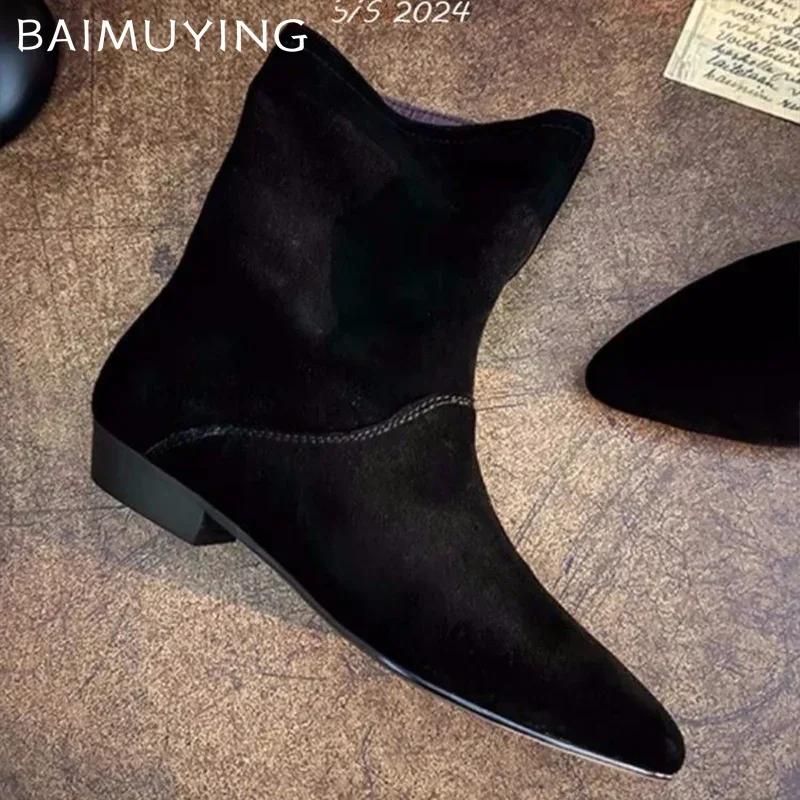 Pointed Toe Ankle Boots Women Flats Suede Shoes Woman Winter 2025 Trend Fashion Goth Retro Gladiator Chelsea Snow Botas De Mujer
