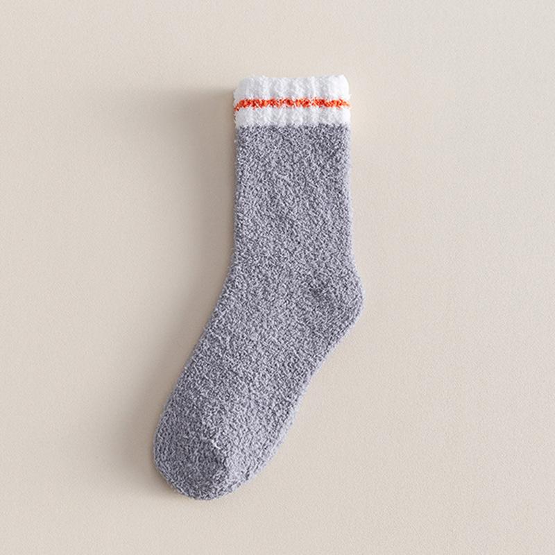 

Male Autumn and Winter Pure Color Stripe Deodorant Wicker Floor Sleep Tube Socks 1 pair