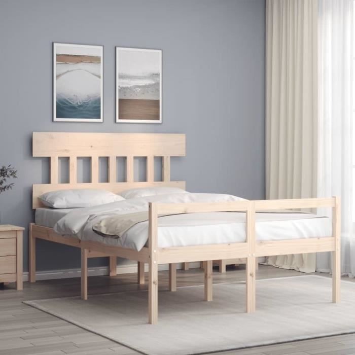 VidaXL Cadre de lit avec tête de lit 140x200 cm bois massif 3195416