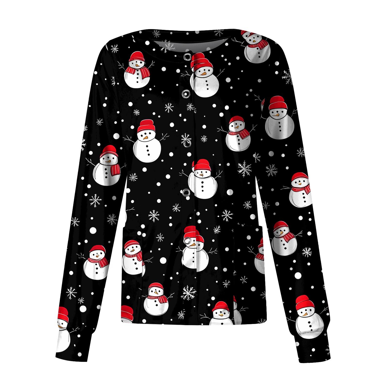 

Женский повседневный однобортный однобортный защитная одежда с рождественским принтом и длинными рукавами, кардиган, топ L