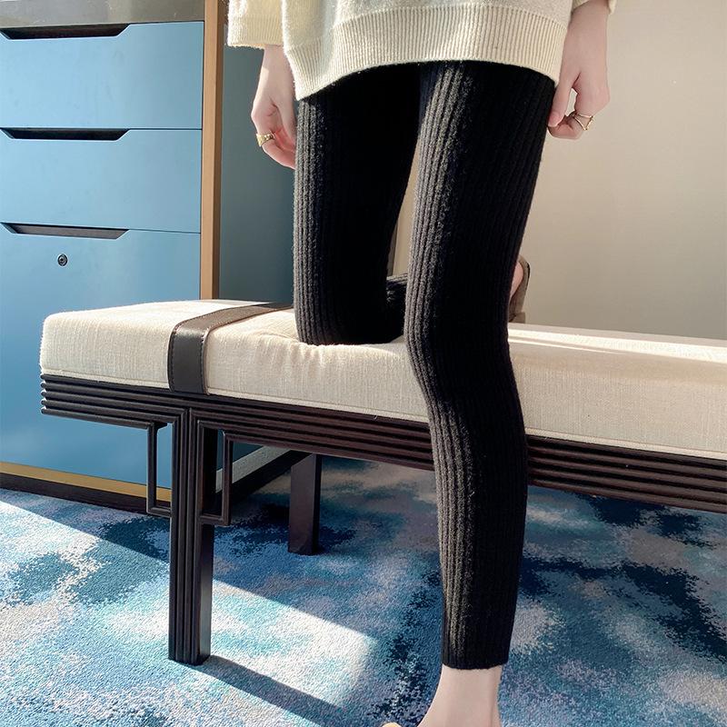

Women s High Waist 100% Pure Wool Leggings, Slimming Knitted Warm Pants, Elastic & Tight-Fitting for Autumn/Winter. Medium чёрный