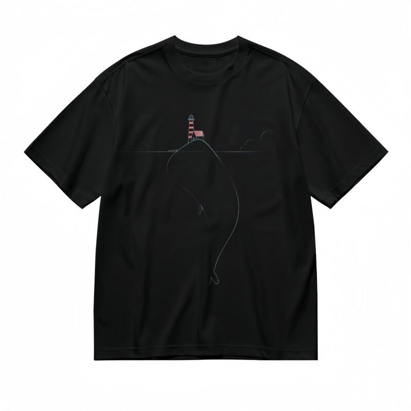 

Men s Comfy Classic T-Shirt Red-White Nautical Sketch Design Tee Black Cotton L