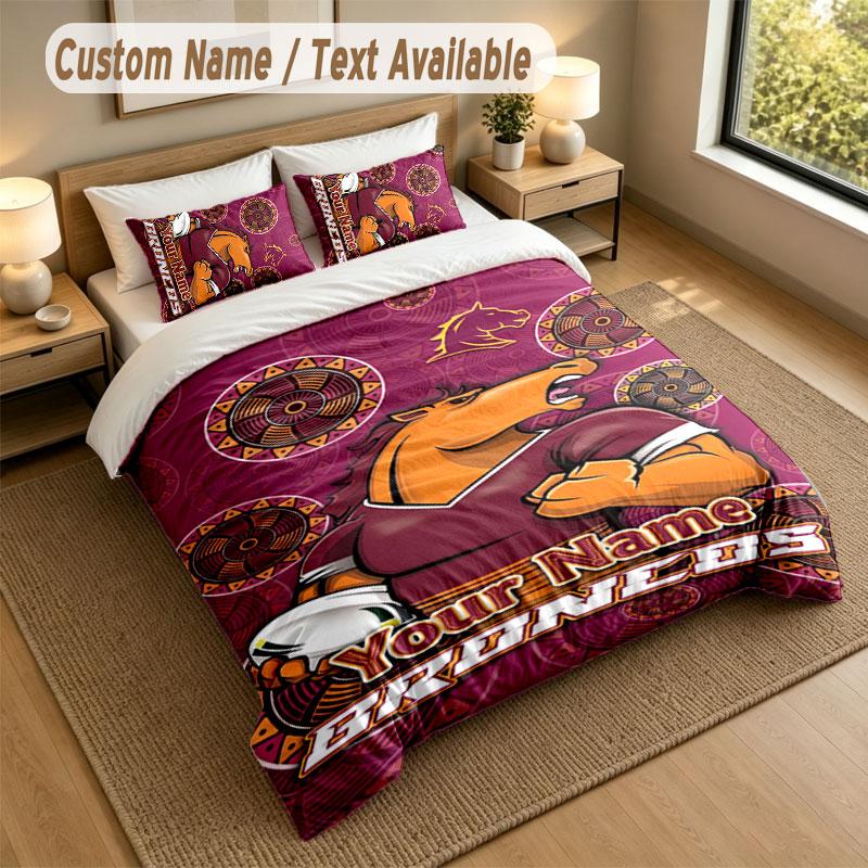 Bedding Set 1 Duvet Cover 2 Pillowcases Brisbane Broncos Print Soft Bed Linen Bedroom Decor
