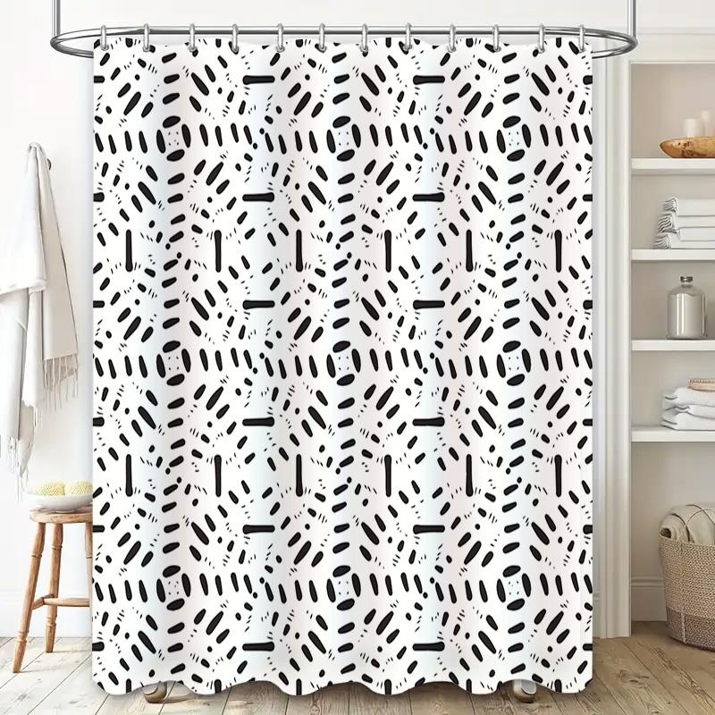 Black White Shower Curtain with Modern Geometric Pattern for Bathroom Decoration Waterproof Easy Cleaning Home Decor Item by Tau